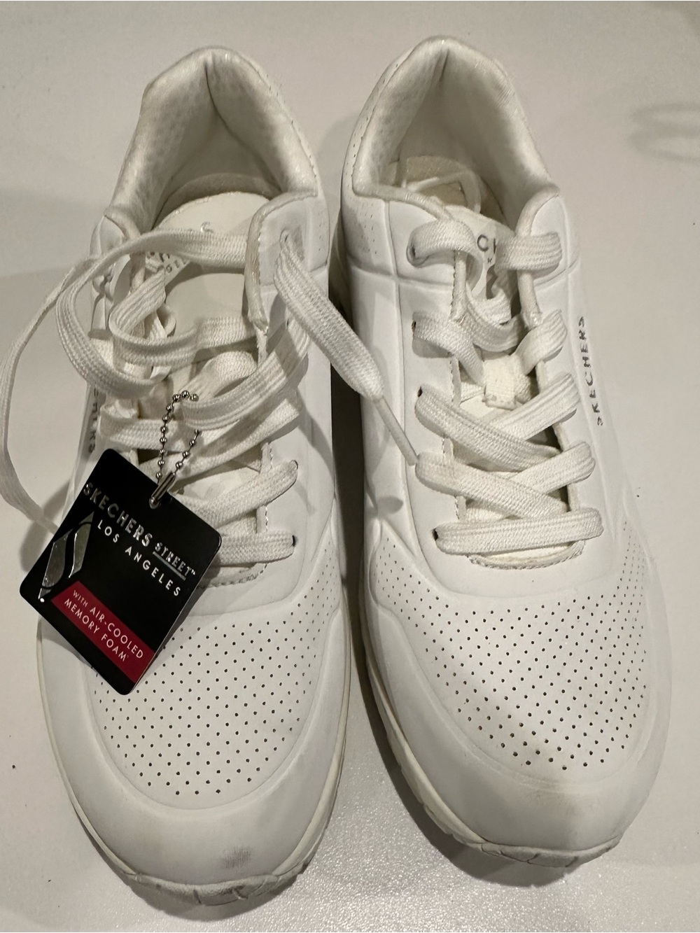 Skechers White Lace-Up Perforated Athletic Sneakers